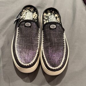 Hey Dude Black and Silver Slip-On Shoes